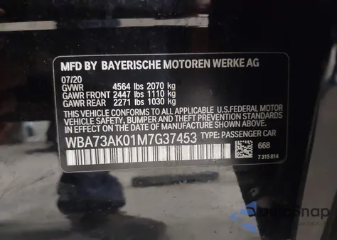 2021 BMW 228I Gran Coupe xDrive z USA, uszkodzony, nr VIN WBA73AK01M7G37453